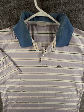 Lacoste Polo Shirt Men Croc Logo Short Sleeve Cotton Striped Lavender Size 6